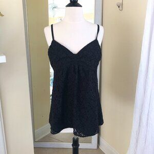 Black Floral Lace Babydoll Top Large Vtg Y2K Fairy Grunge Whimsygoth Coachella